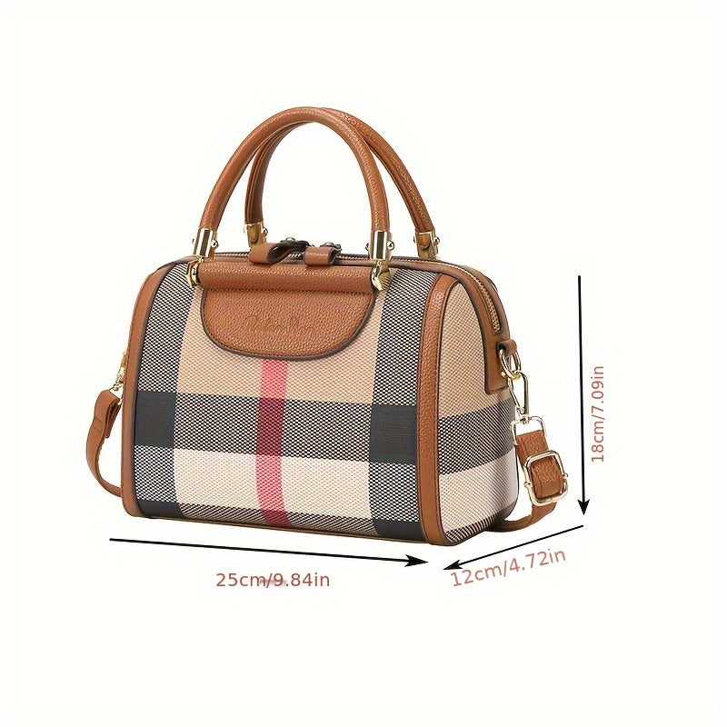 Fashion Checkered Tote Bag for Women | PVC Material with Durable Edge Paint | Versatile Top-Handle with Zipper Closure | Stylish Commuter Handbag with Optional Crossbody Strap