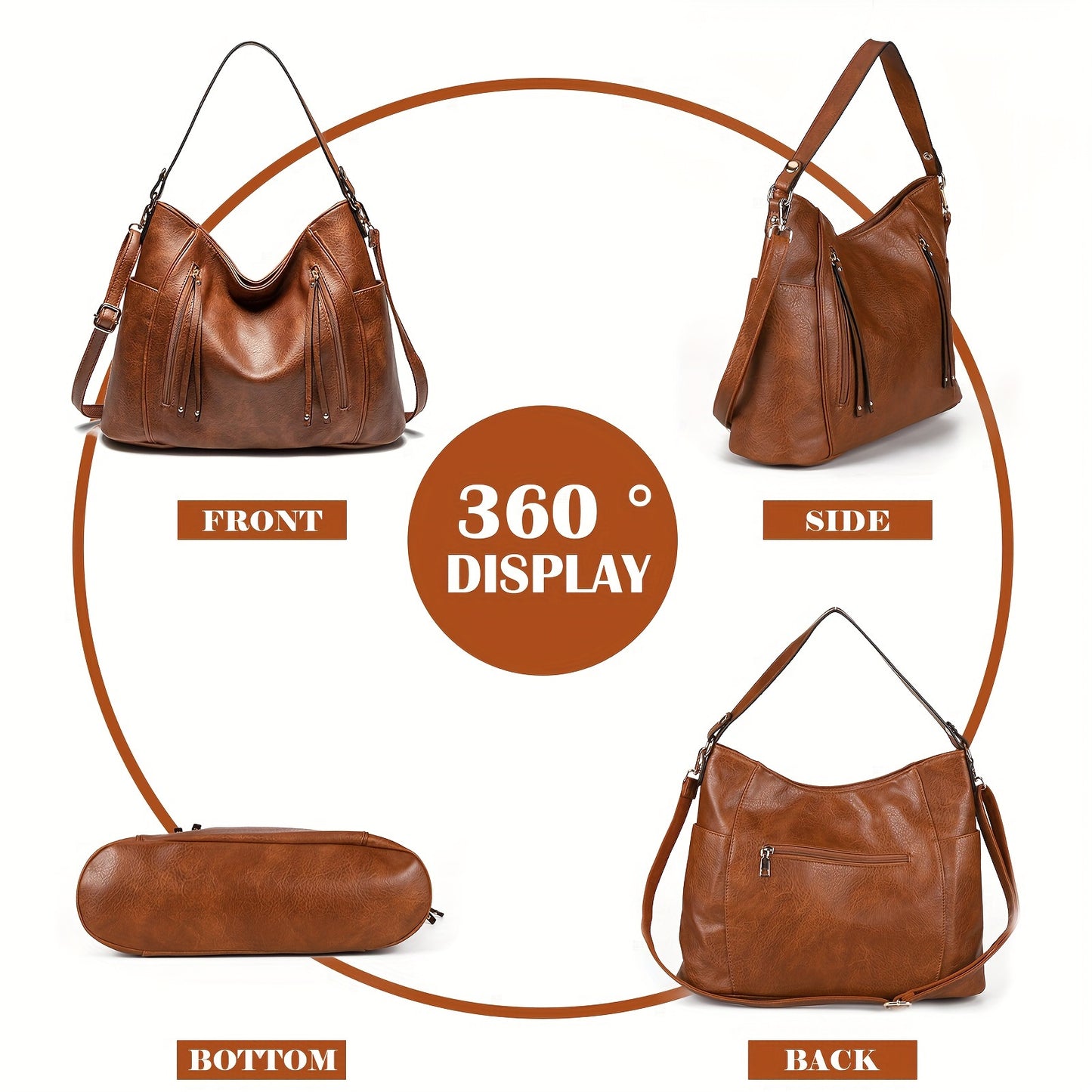 Large Capacity Solid Color Shoulder Bag - Totes for Casual Ladies with Pu Crossbody Design