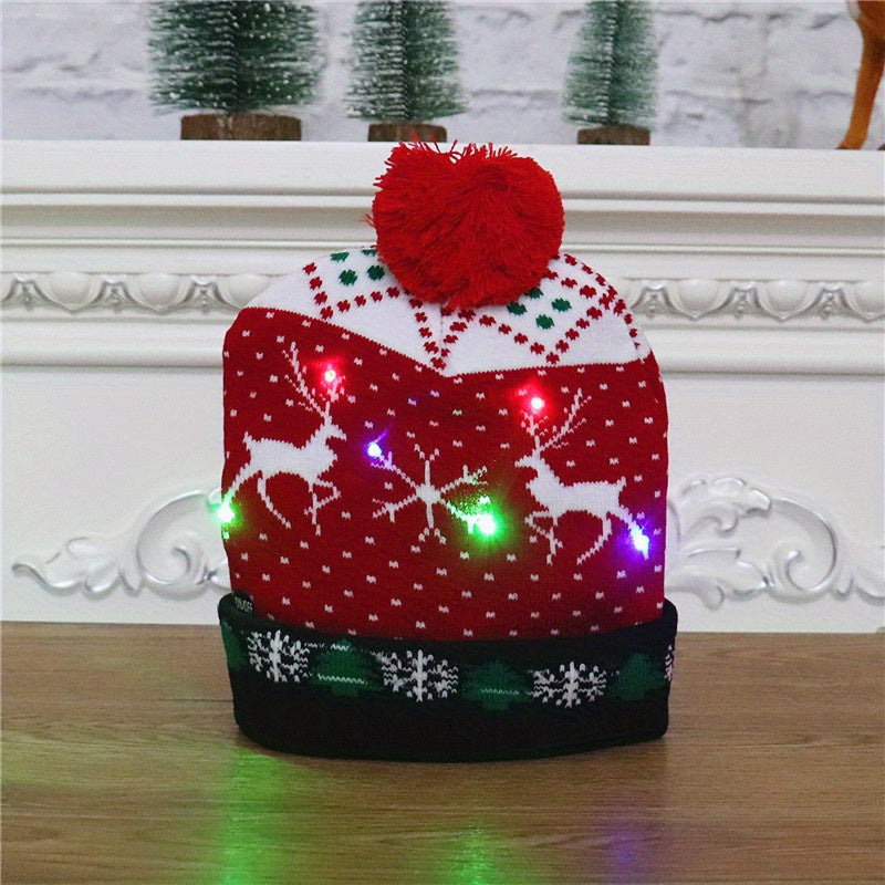 1PC LED Christmas Knitted Hat Light Up Xmas Beanie Cap Unisex Winter Beanie Sweater Hat with Colorful LEDs for Christmas New Year