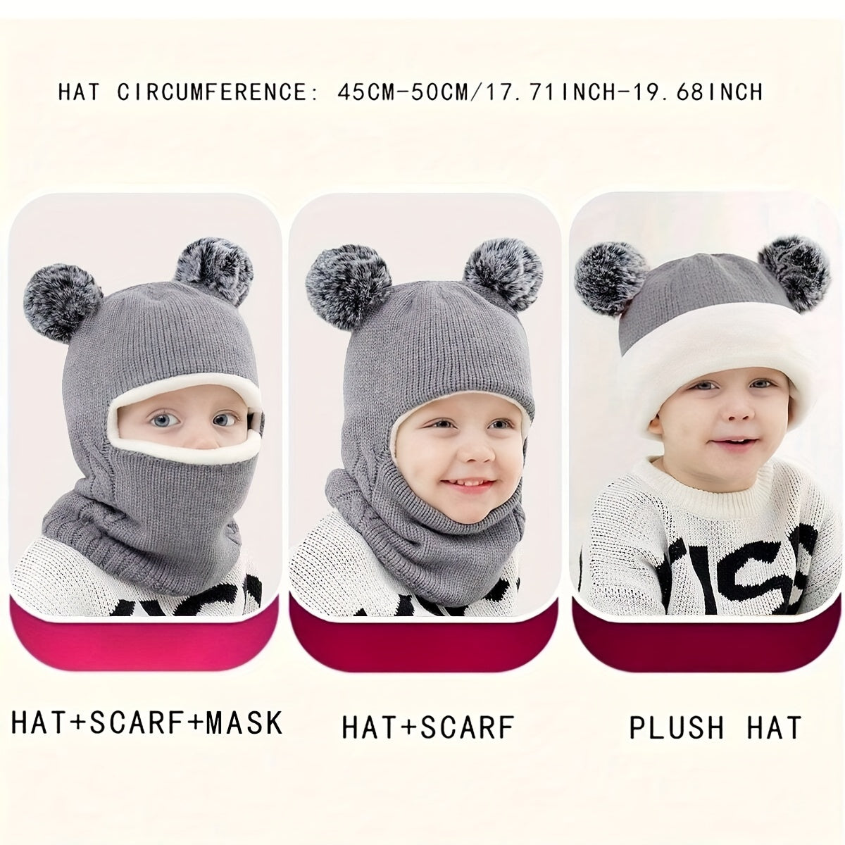 1pc Toddler Winter Beanie Hat Scarf, Kids Winter Warm Knit Hat With Pom, Children Soft Warm Beanie For Little Boys Girls Caps