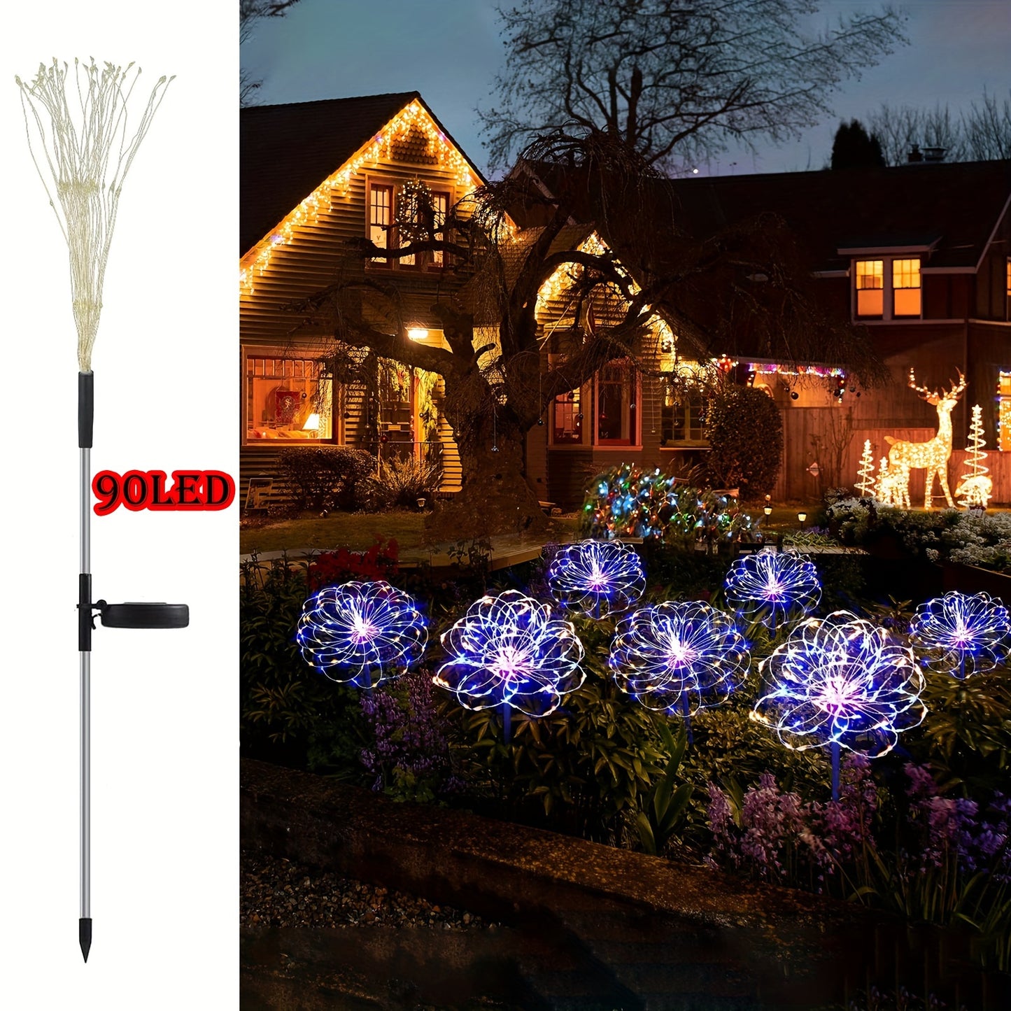 4pcs/1pc 320/240/90LED Solar Garden Lights Outdoor, Solar Firework Lights Upgraded and5 Waterproof Solar Powered Sparkler Lights For Outside With 8 Lighting Modes For Garden Yard Outdoor Decor, Halloween Christmas Decorations Outdoors (Warm White, Multico