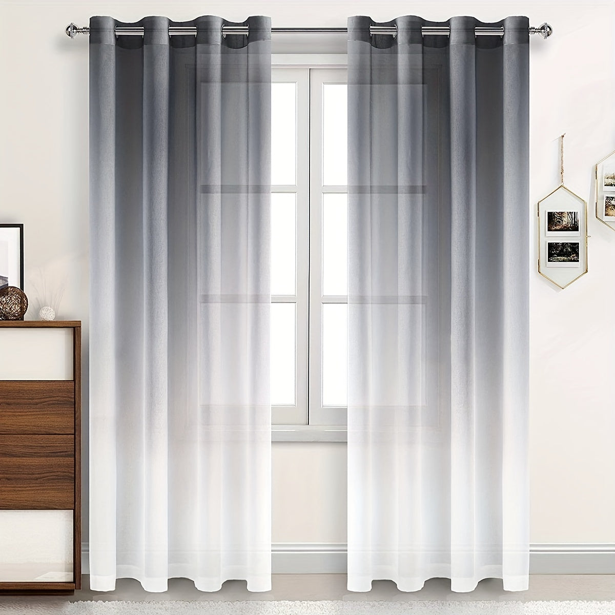 1 Panel Gradient Color Window Sheer Curtain Suitable For Living Room, Bedroom, Kitchen, Bathroom, Home Decor, Room Decor