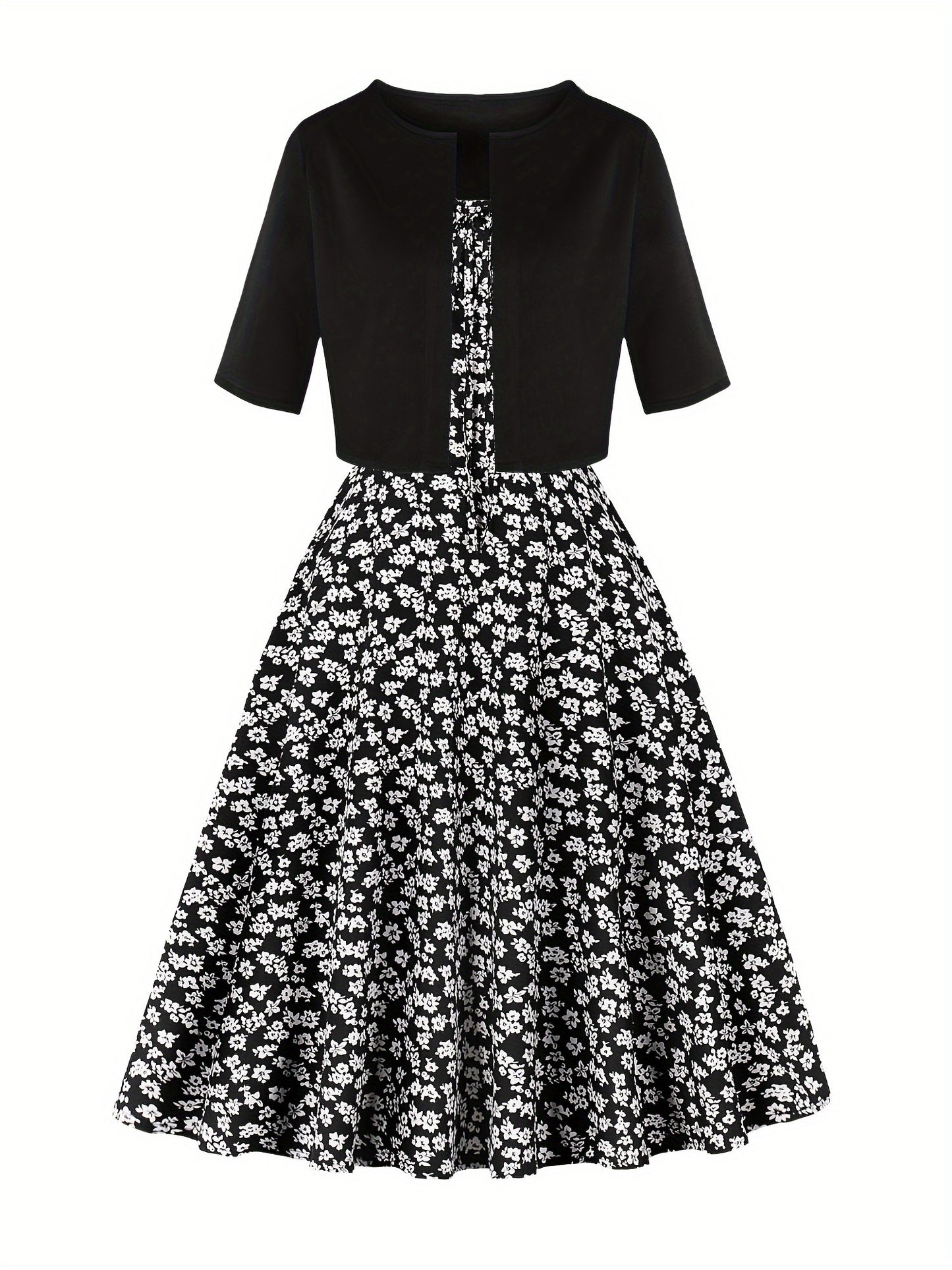 VAKKV Spring & Summer Chic Dress Set - Vibrant Floral Print Spaghetti Strap Dress with Solid Color Open Front Outerwear, Perfect for Womens Clothing, Ideal for Outdoor Activities in Spring & Summer Seasons
