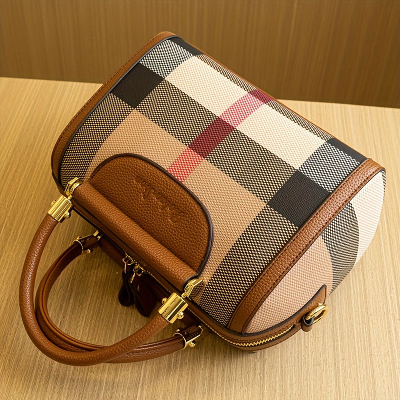 Fashion Checkered Tote Bag for Women | PVC Material with Durable Edge Paint | Versatile Top-Handle with Zipper Closure | Stylish Commuter Handbag with Optional Crossbody Strap
