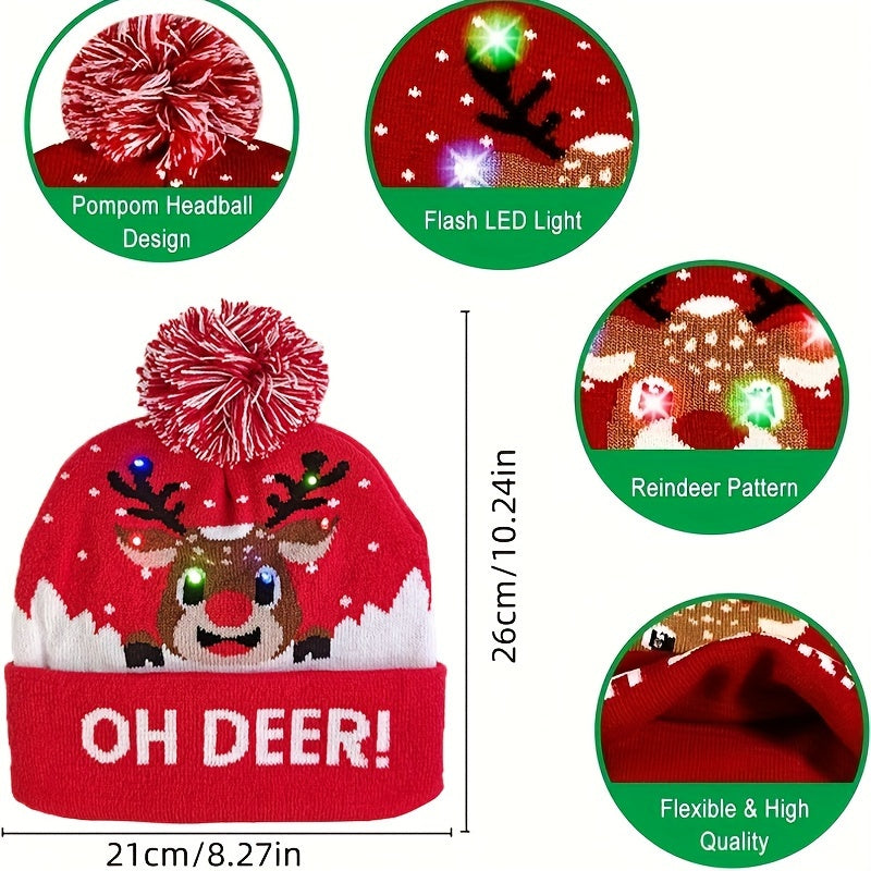 1PC LED Christmas Knitted Hat Light Up Xmas Beanie Cap Unisex Winter Beanie Sweater Hat with Colorful LEDs for Christmas New Year