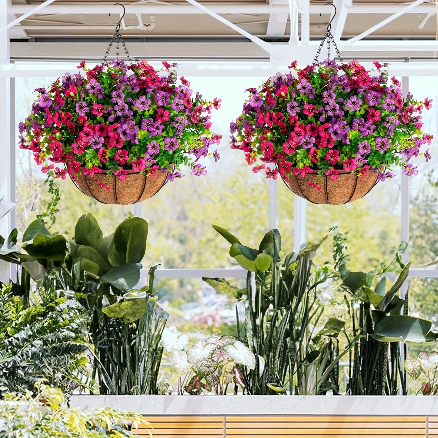 1 Set of Elegant Artificial Hanging Flowers, Artificial Flowers for Decoration, UV Resistant Faux Silk Morning Glory Eucalyptus Realistic, Hanging Planter, Indoor Natural Decor