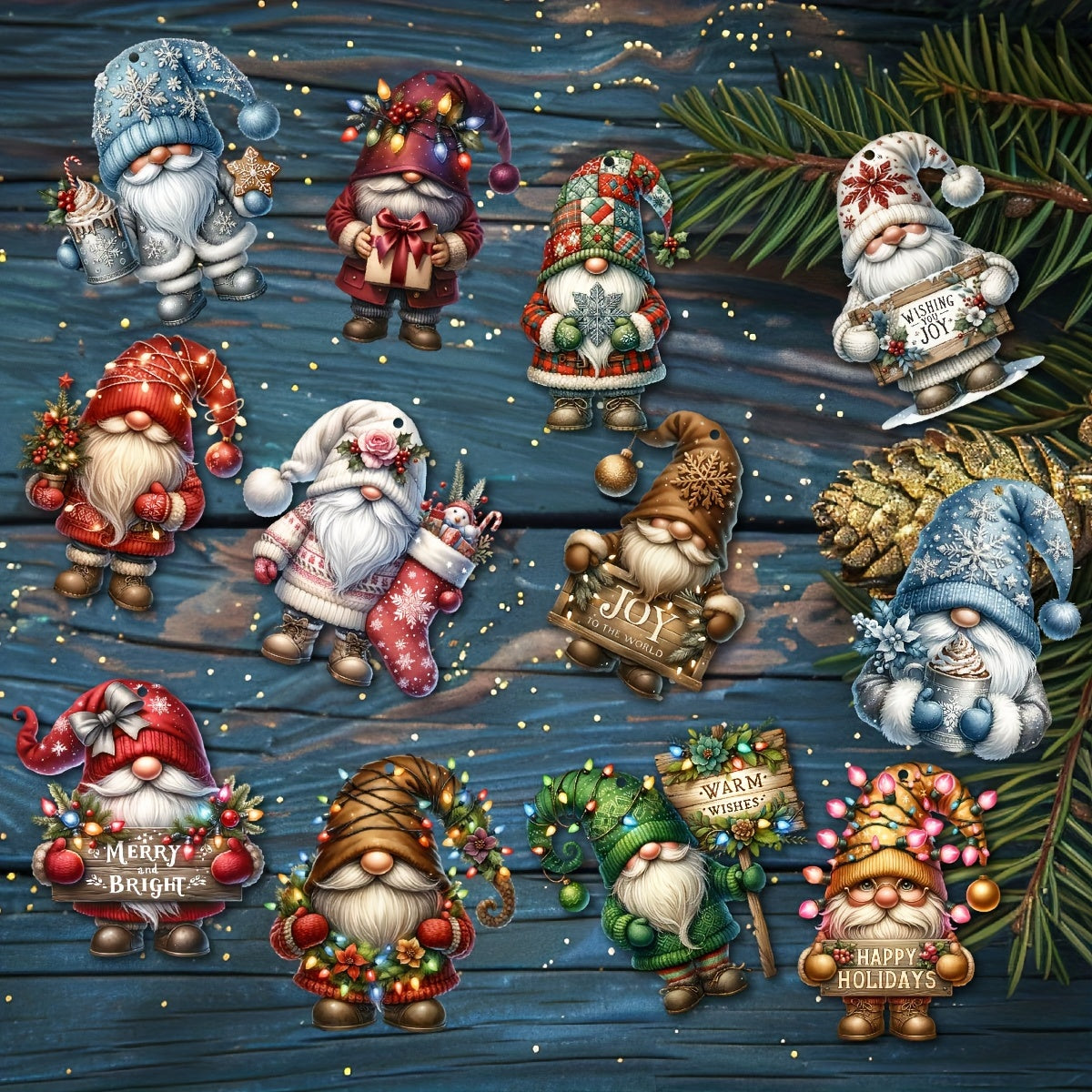 12 PCS Handcrafted Wooden Christmas Gnome Hanging Ornaments - Perfect Gift for the Holiday Season - No Batteries Required