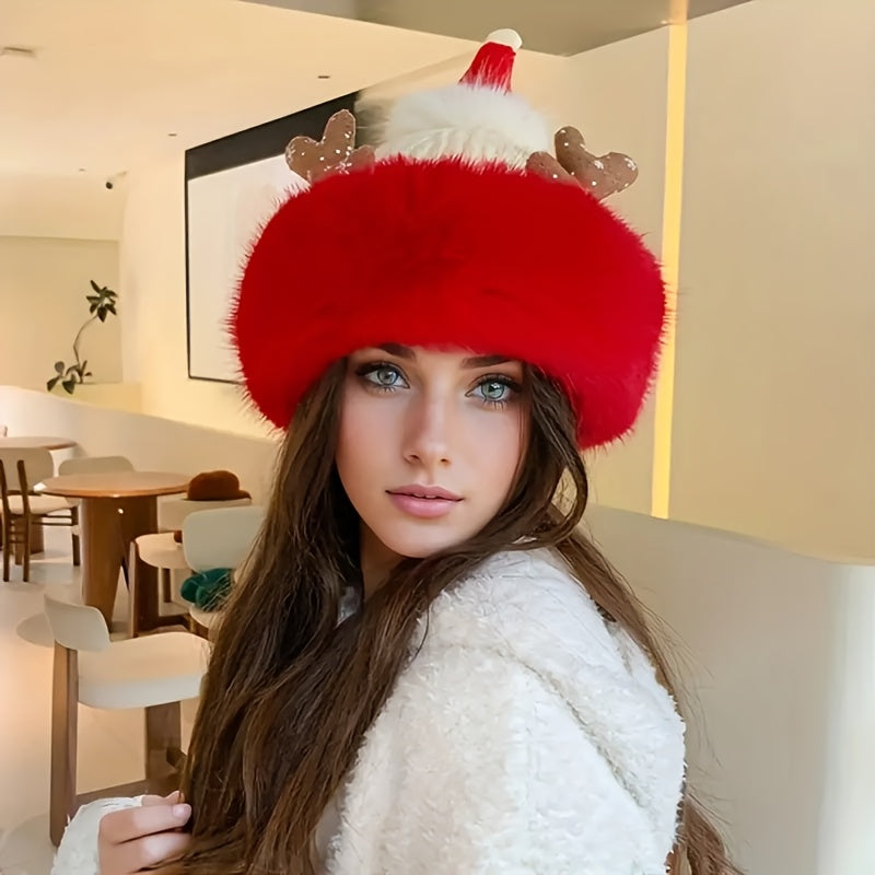 Cozy Faux Fur-Lined Santa Hat for Women - Warm & Comfortable, Perfect for Christmas Parties and Cosplay, Waterproof Knit Cap with Adjustable Fit