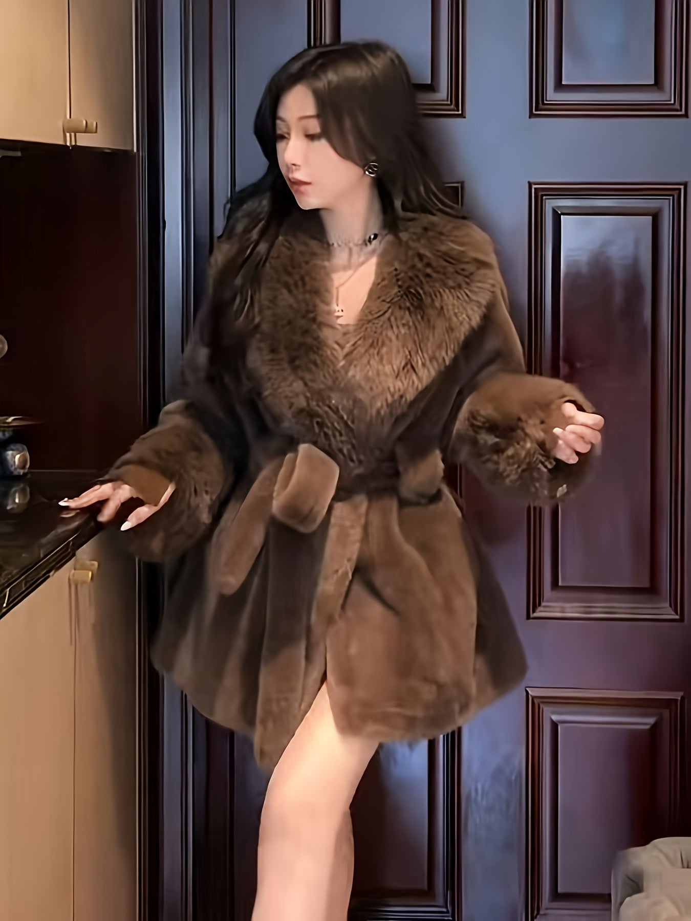 Chic Teddy Coat - Soft, Thermal, Fluffy, Belted, Lapel, Long Sleeve, Water-Resistant, Windproof, Fall & Winter Essential - Women's Clothing for Cold Weather