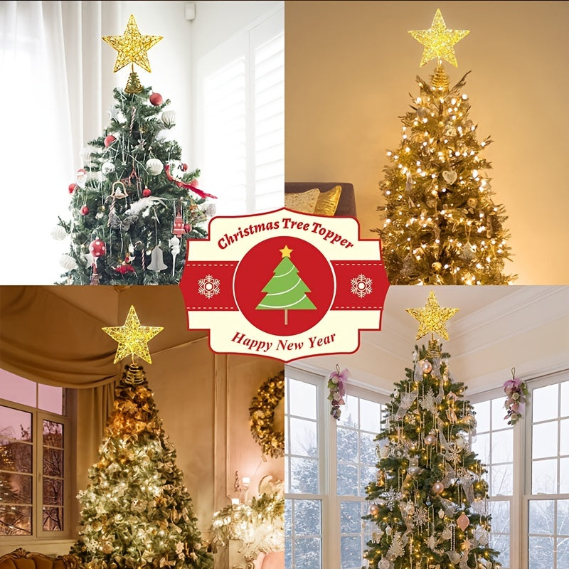 1pc Glittering Star Christmas Tree Topper - LED Lighted, Sparkling Decorative Accent for Xmas Tree, Holiday Party Indoor Decoration, Festive Season Ornament