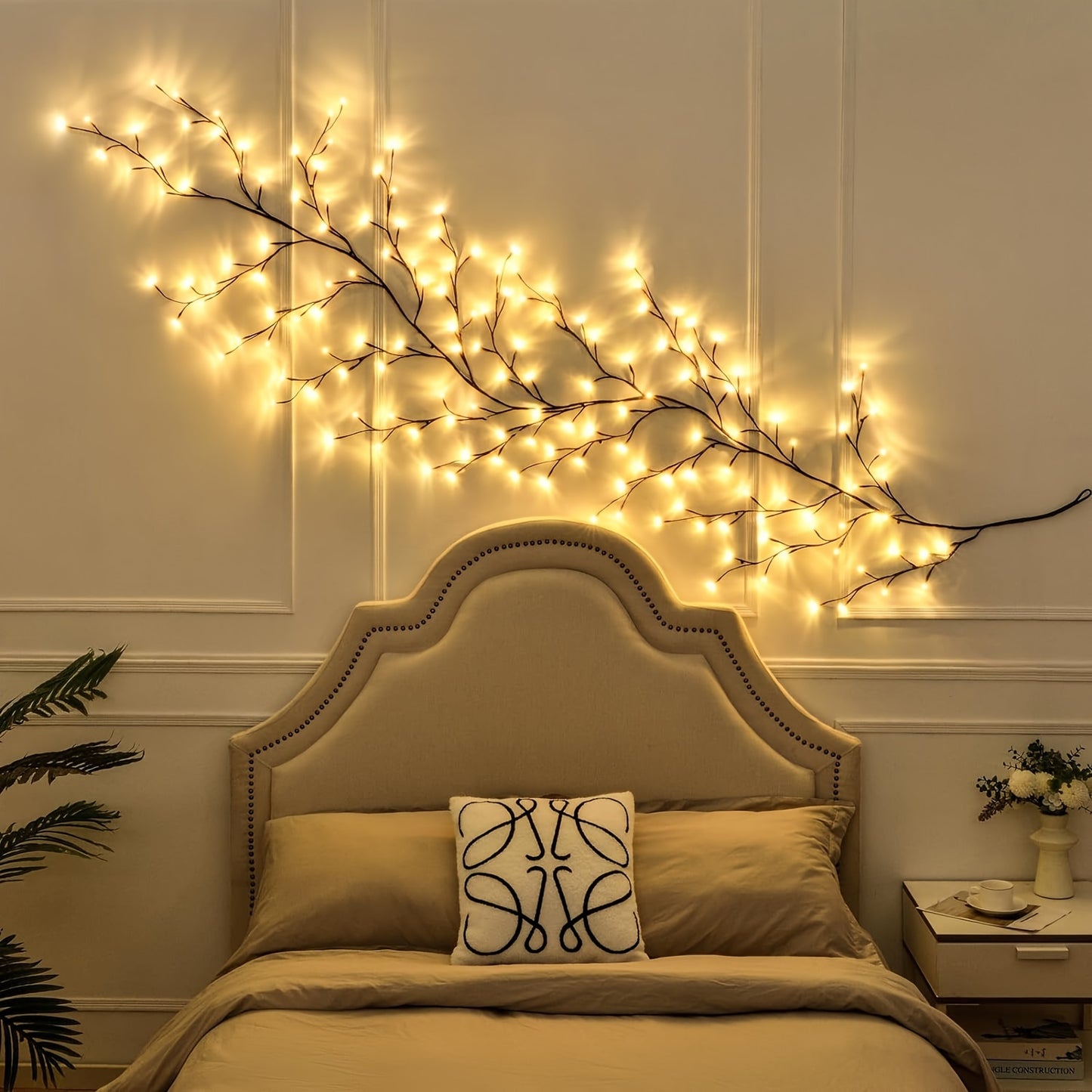 1.8m/5.9Ft Artificial Plants Tree Branches Vines For Room Decor, 96 LEDs Enchanted Willow Vine Lights For Christmas Decorations Indoor Home Decor Halloween Gift