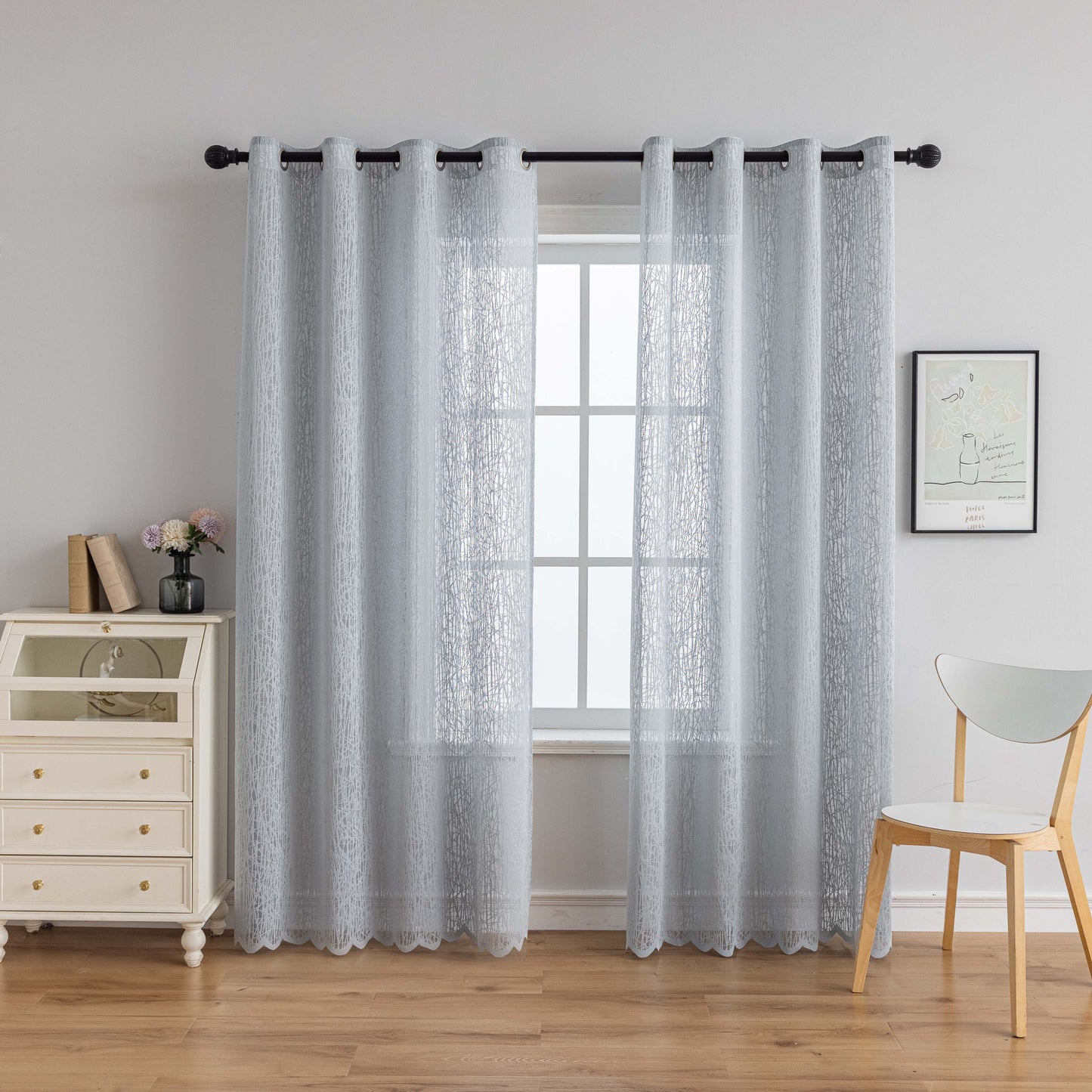 1pc Elegant Grid Sheer Curtain with Grommet Top - Enhance Your Home Decor with Soft Filtered Light, Perfect for Living Room, Bedroom, Kitchen, Patio, and Villa - Easy to Install and Maintain