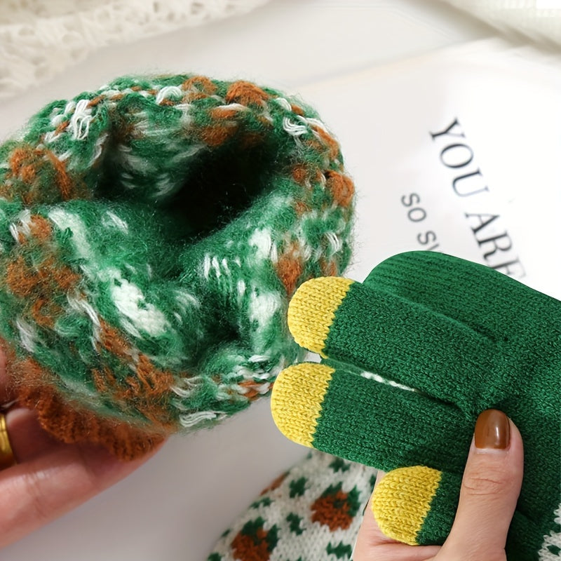 Cozy Knit Winter Gloves with Cute Patterns - Touchscreen Compatible, Windproof & Warm for Cycling and Skiing