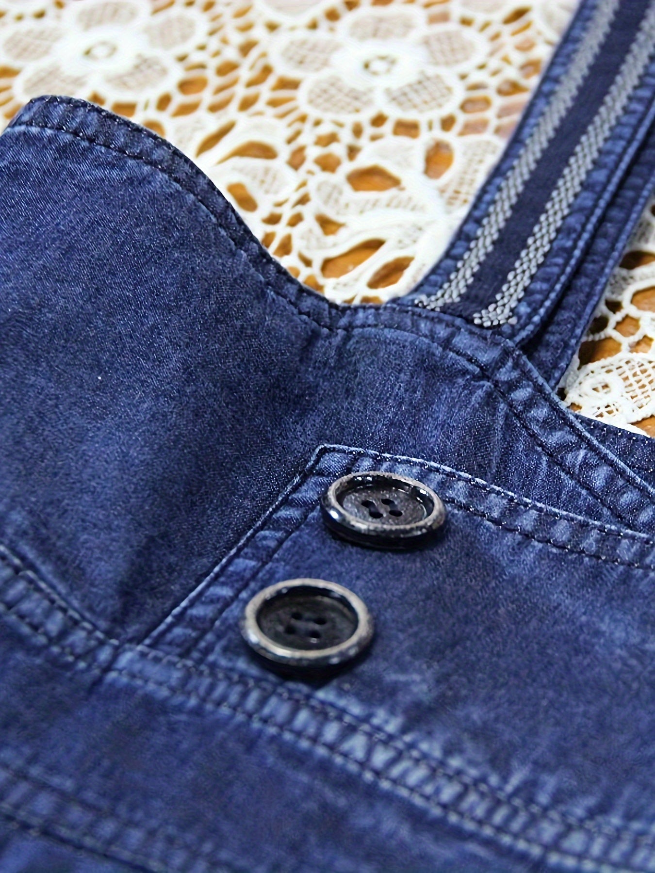Plain Washed Blue Retro Style Pleated Suspender Denim Dress, Women's Denim Jeans & Clothing