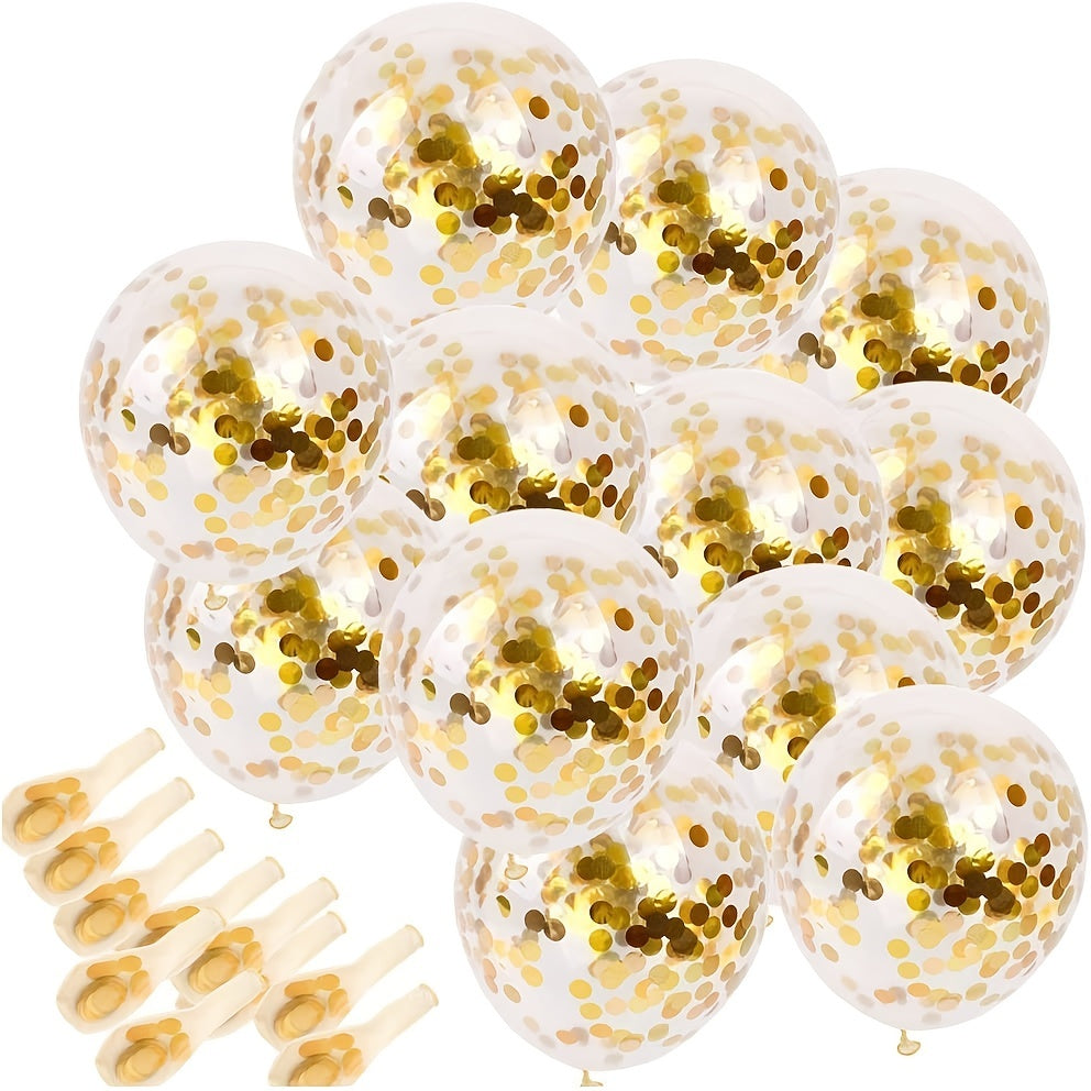 12pcs/30pcs Golden Confetti 12-Inch Latex Balloons for Perfect Party Decorations - Graduation, Weddings, Birthdays