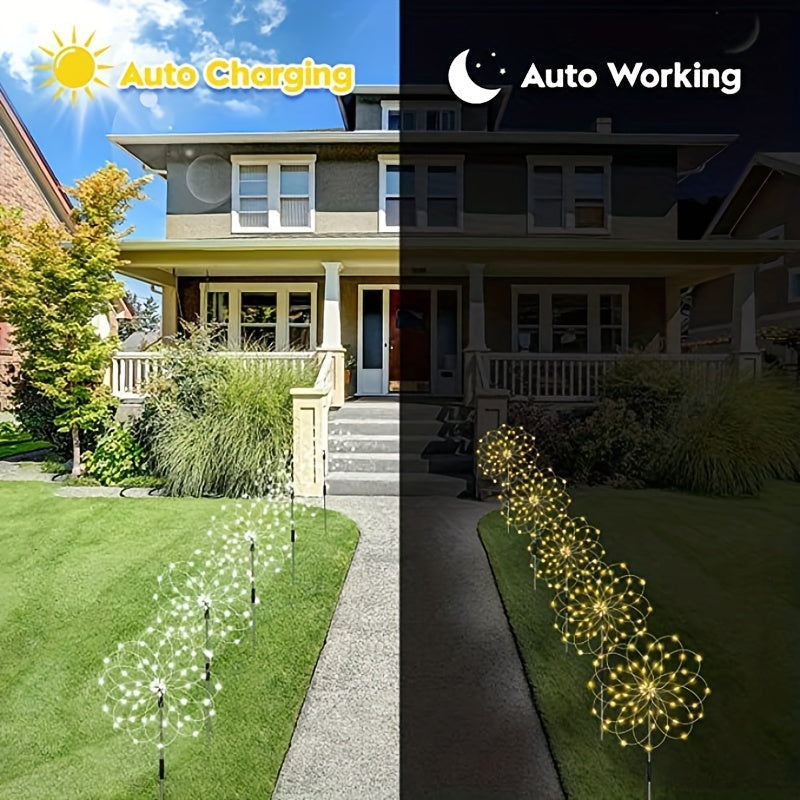 1pc 200LEDs Solar Fireworks Lights Outdoor Solar Garden Lights Outdoor 8 Lighting Modes With Remote Control 60/90/150 LED DIY Starburst Fairy Lights For Patio Christmas Party Yard Decorative Halloween Decorations Light Outdoor