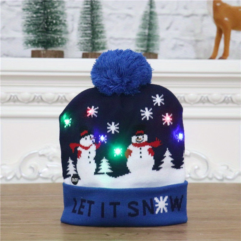 1PC LED Christmas Knitted Hat Light Up Xmas Beanie Cap Unisex Winter Beanie Sweater Hat with Colorful LEDs for Christmas New Year
