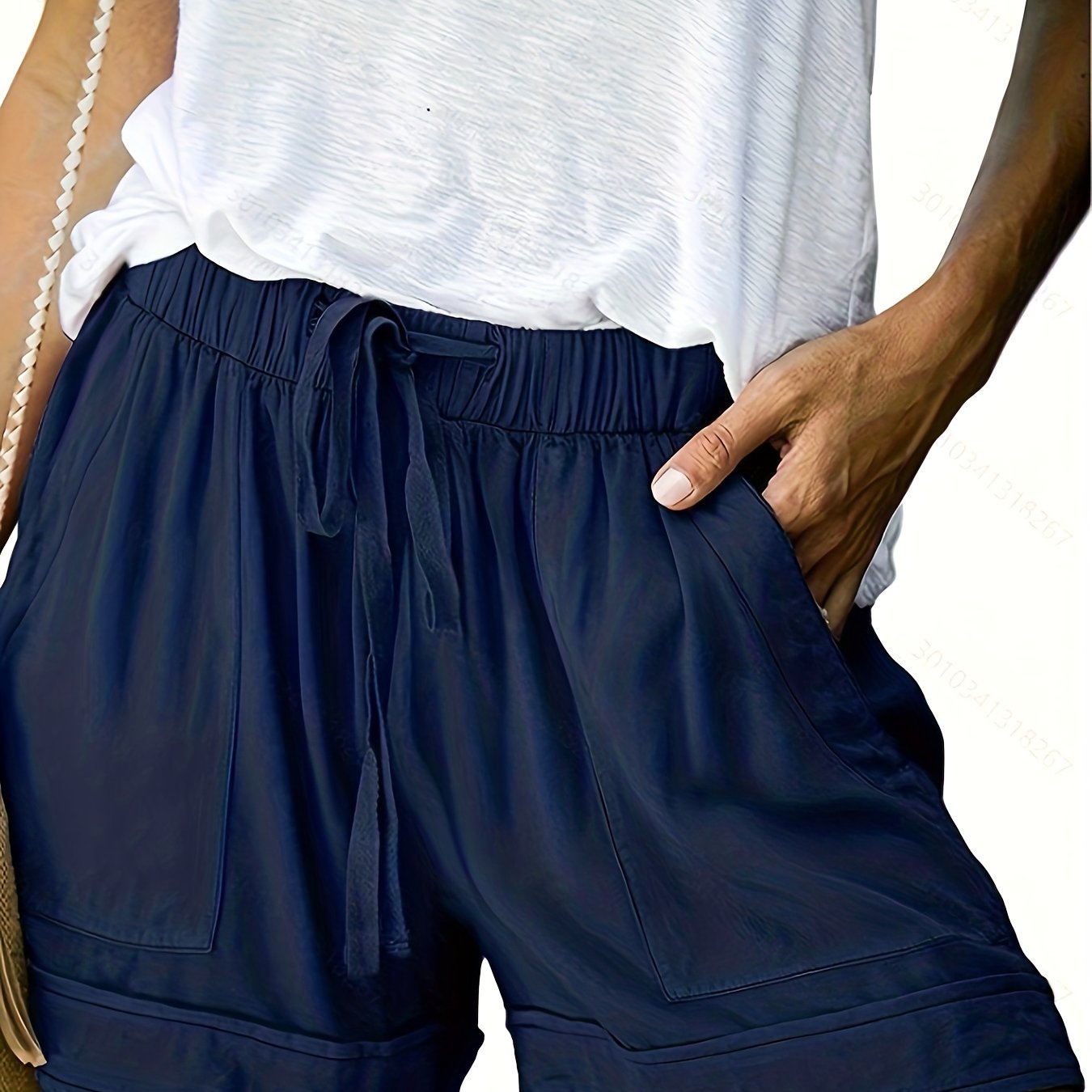 VAKKV Drawstring Elastic Waist Shorts, Casual Comfortable Shorts With Pockets For Summer, Women's Clothing