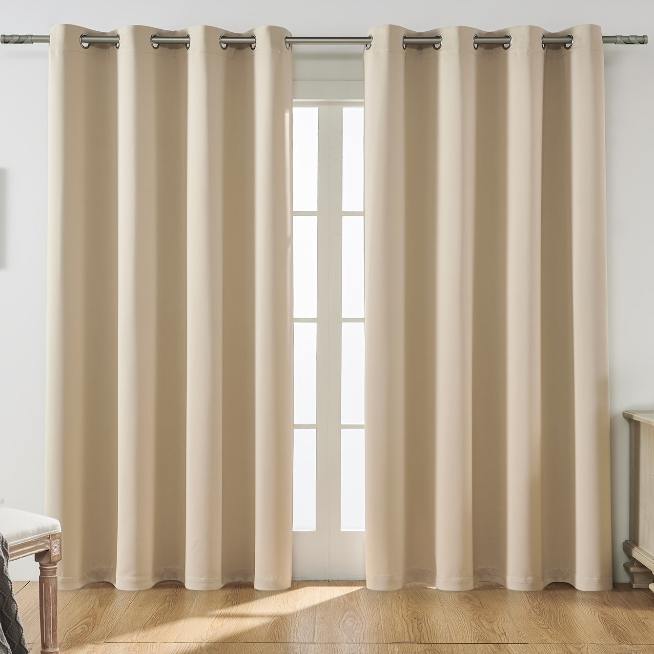 2PCS Holiday Daily Decoration Fabric Curtains, Grommet Top Solid Color Shading Curtain, Living Room Curtains, Bedroom Curtains, Office Home Decoration, Thermal Insulation Curtains