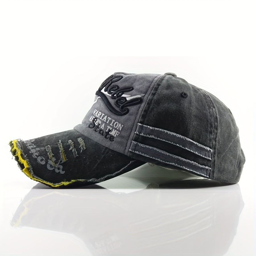 One Fashionable Men's Denim Baseball Cap - Stylish Letter Pattern Embroidery, Ventilation Holes, Perfect for Daily Street Life, Casual Outings, and Outdoor Activities