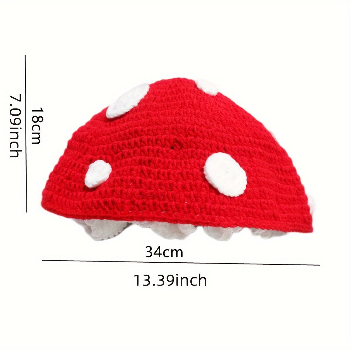 Large Oversized Red Mushroom Cartoon Beret Hat - Soft Lightweight Acrylic Elastic Drawstring Cap with Random Anime Print for Womens Daily Use - Perfect for Christmas Gift