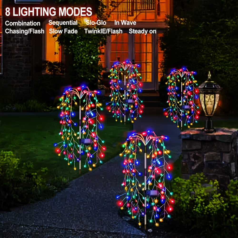 1pc Solar-Powered Firecracker Fireworks Lights - 120/200 LEDs, 8 Vibrant Modes, Durable, Energy-Efficient, Perfect for Patio, Garden, Pathway, Party, Camping, Picnic, Christmas, Ramadan, Halloween Decorations