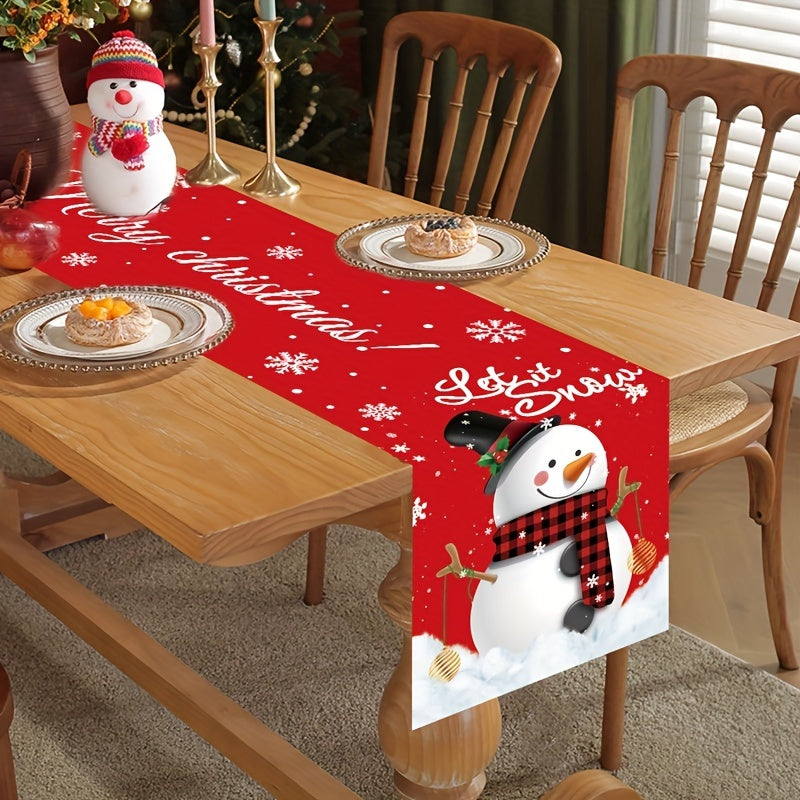 Snowman Christmas Table Runner - Festive Polyester Table Flag, Seasonal Xmas Table Decor, No Electricity Required, Featherless, Holiday Dining Tablecloth, Christmas & New Year Home Décor, 1pc