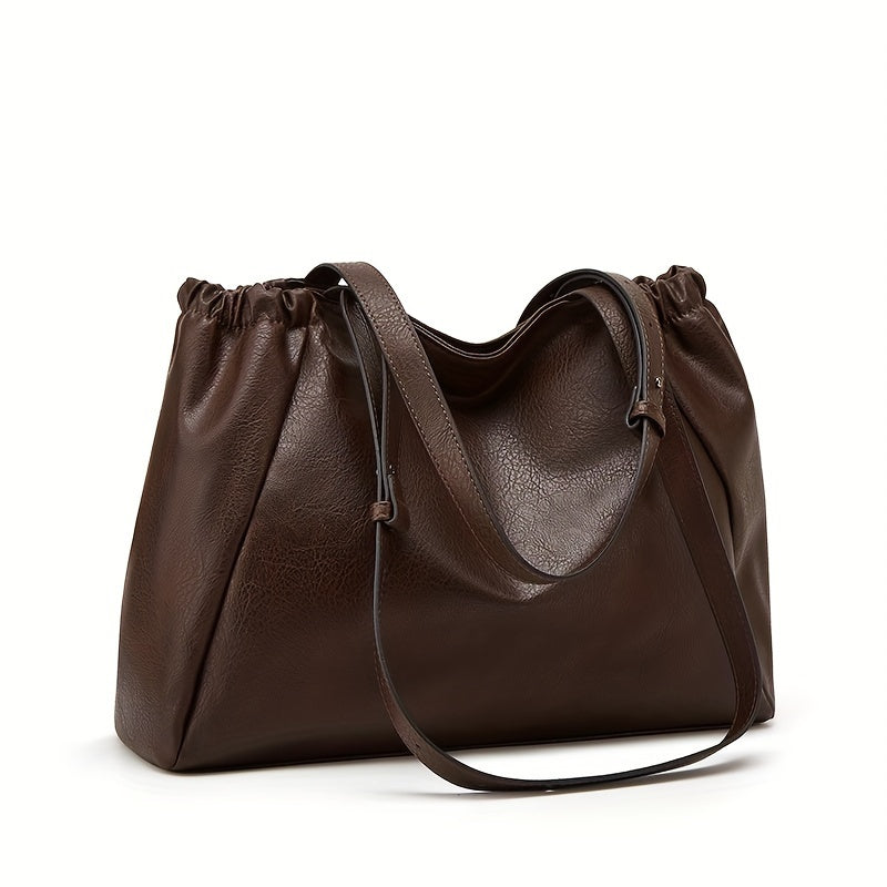 Vintage Chic Large Capacity Tote Bag - Spacious Shoulder Handbag for Women with Classic Designer Style, Durable PU Material, and Versatile Everyday Use - Perfect for Work, School, or Travel