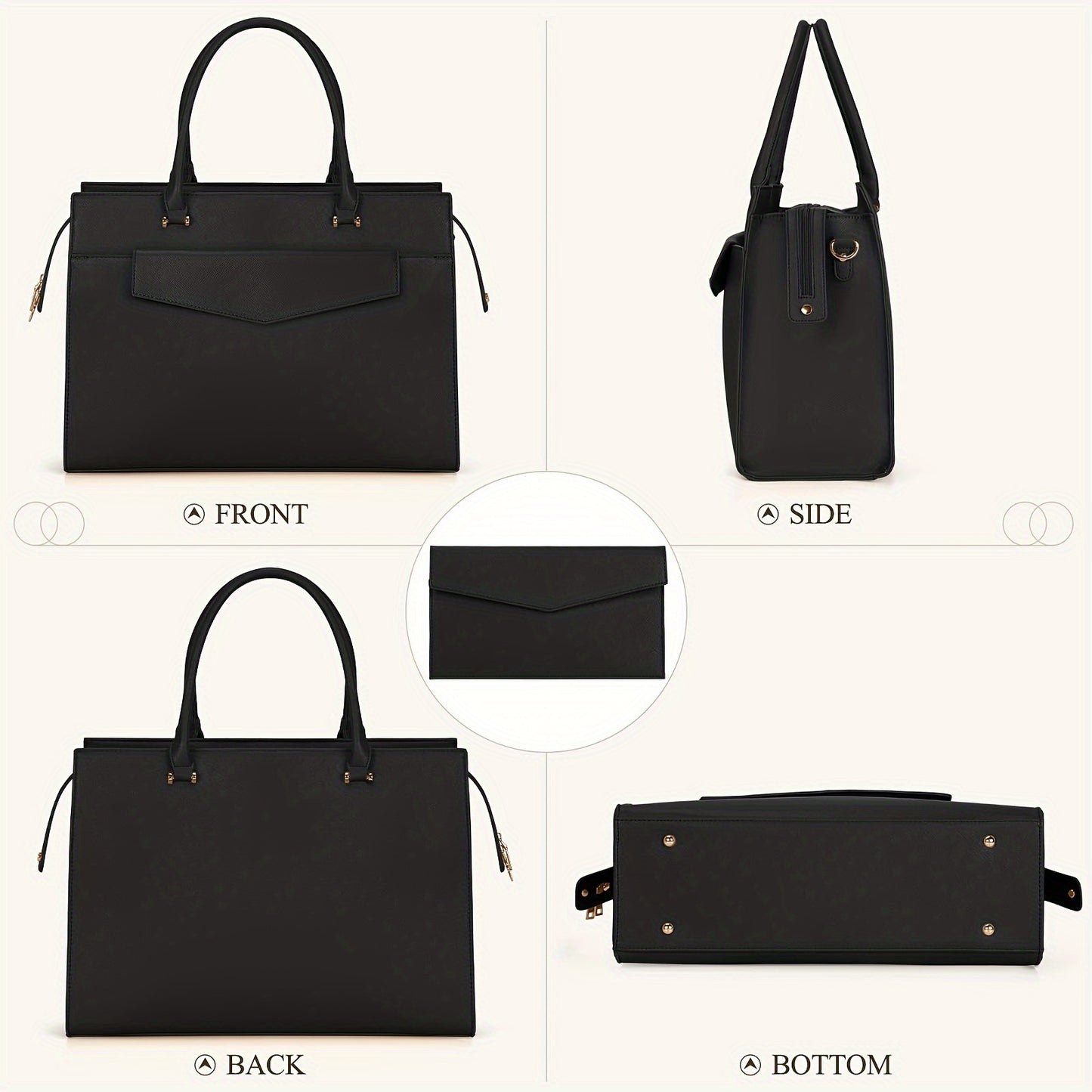 2pcs 15.6 Inch Laptop Bag Set for Women - Professional Work Tote Bag with Clutch Purse, Large Office Computer Bag, Teacher Bag, Shoulder Bag, Black