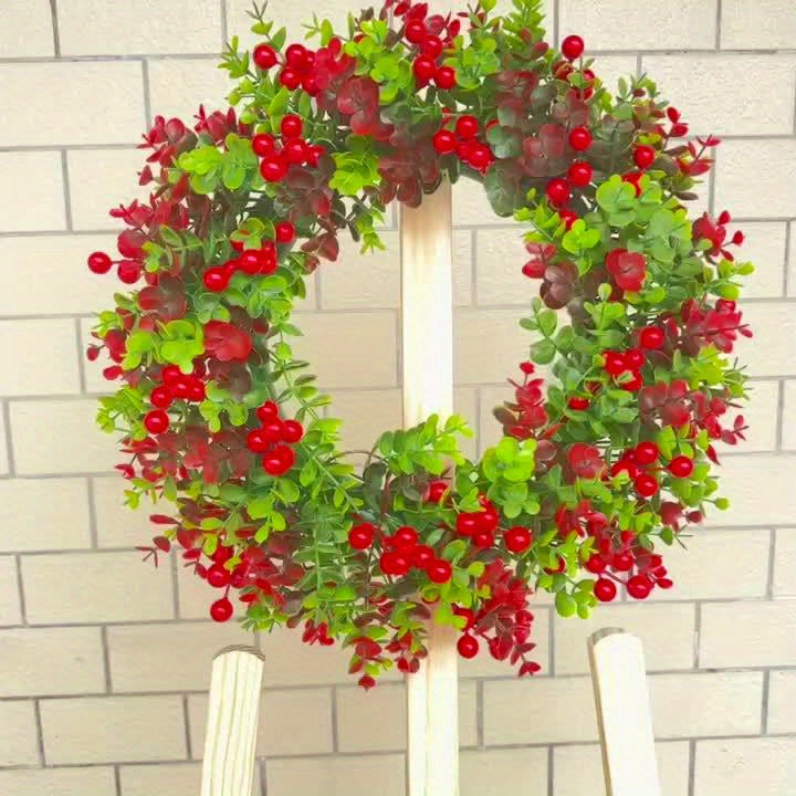 Charming 17.72" Christmas Wreath with Red Eucalyptus Berries - Perfect for Front Door, Fireplace & Window Decor | Indoor/Outdoor Holiday Centerpiece