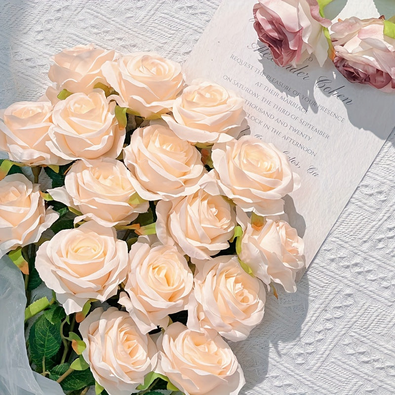 12pcs Artificial Roses, Faux Flowers, Simulation Flower for Living Room, Bedroom, Wedding Bouquet, Office, House DIY Decor, Fake Flowers for Vase Decoration, Room Decor, Home Decor