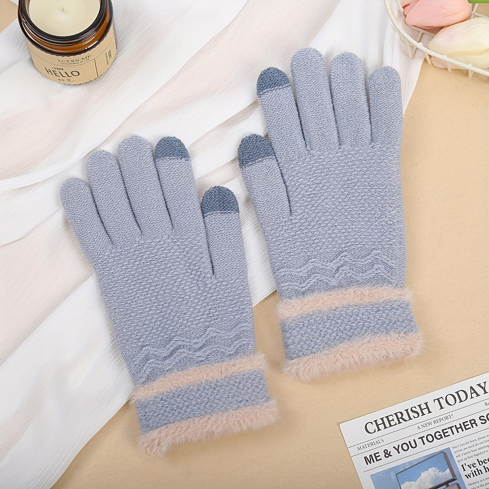 CozyTouch Gloves - Soft, Warm, and Water-Resistant Full Finger Knitted Gloves with Touch Screen Compatibility, Elastic Fitting, and Fleece Lining for Cold Weather Outdoor Activities - One Size Fits Most, Solid Colors