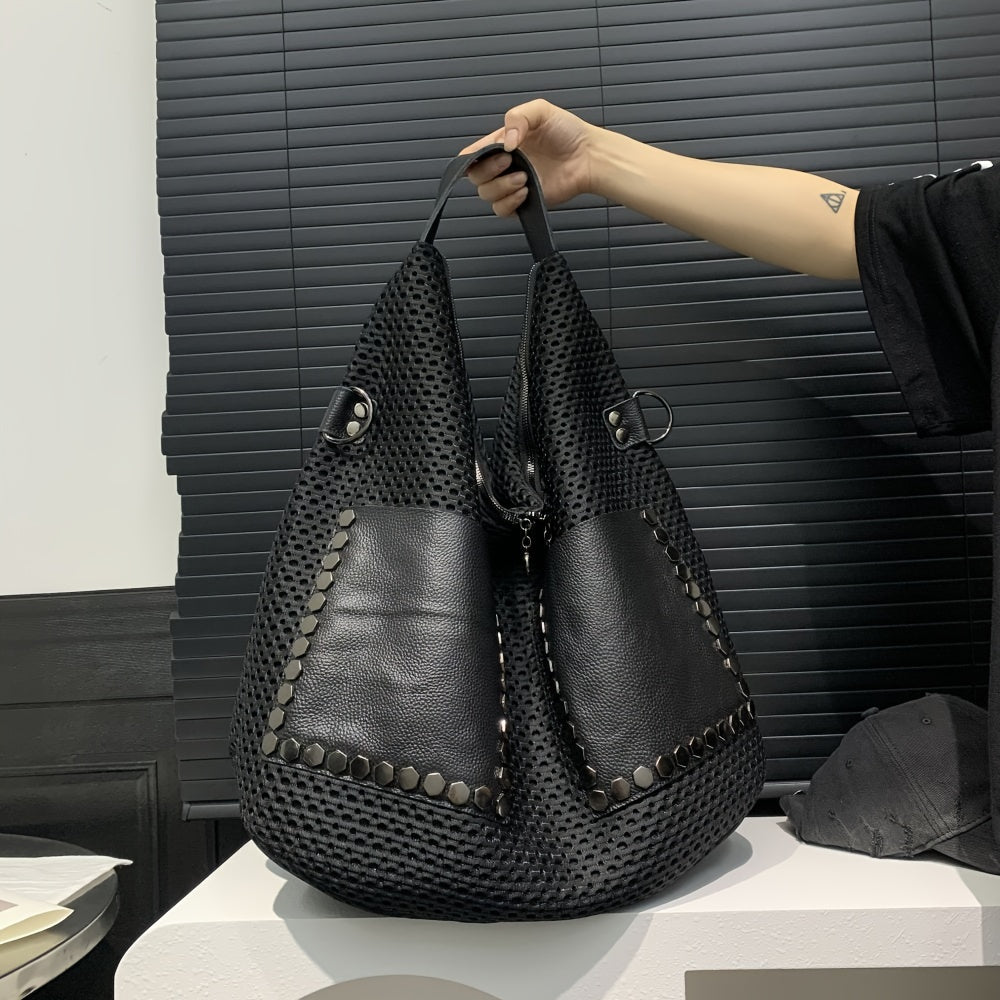 Ladies' Large Capacity Shoulder Bag - Spacious, Casual, Fashionable, Mesh Design, Ideal for Daily Use, Travel, and Work