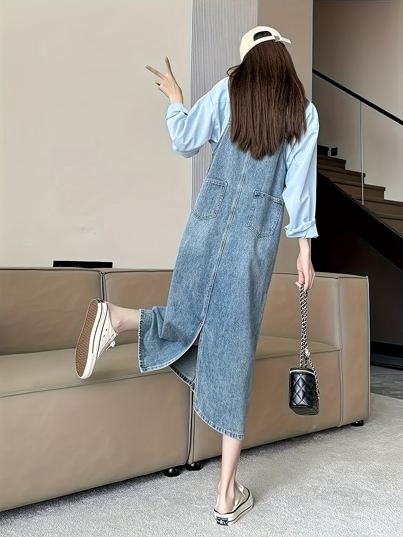 Womens Denim Overall Dress - Relaxed Fit Casual Style, Sleeveless Design, Functional Front Pocket, Versatile Jean Skirt for Perfect Daily Casual Occasions, Ideal for Everyday Wear, Outdoor Activities, and Social Gatherings