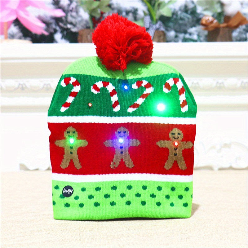 1PC LED Christmas Knitted Hat Light Up Xmas Beanie Cap Unisex Winter Beanie Sweater Hat with Colorful LEDs for Christmas New Year