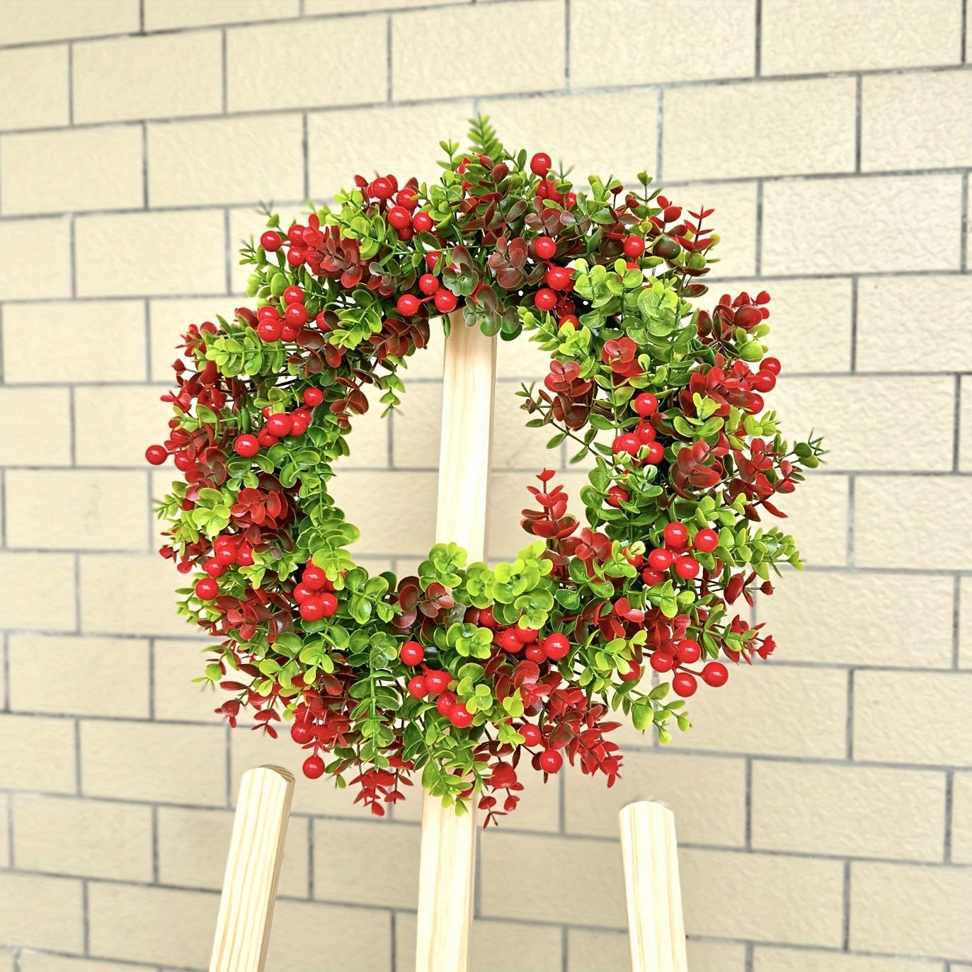 Charming 17.72" Christmas Wreath with Red Eucalyptus Berries - Perfect for Front Door, Fireplace & Window Decor | Indoor/Outdoor Holiday Centerpiece