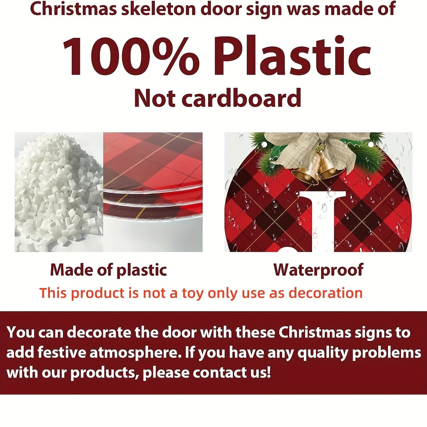 3pcs Rustic Christmas JOY Signs, Buffalo Plaid Christmas Wreaths For Front Door - Christmas Pendant, Holiday Xmas Garage Door Wall Decorations Indoor Outdoor Decor