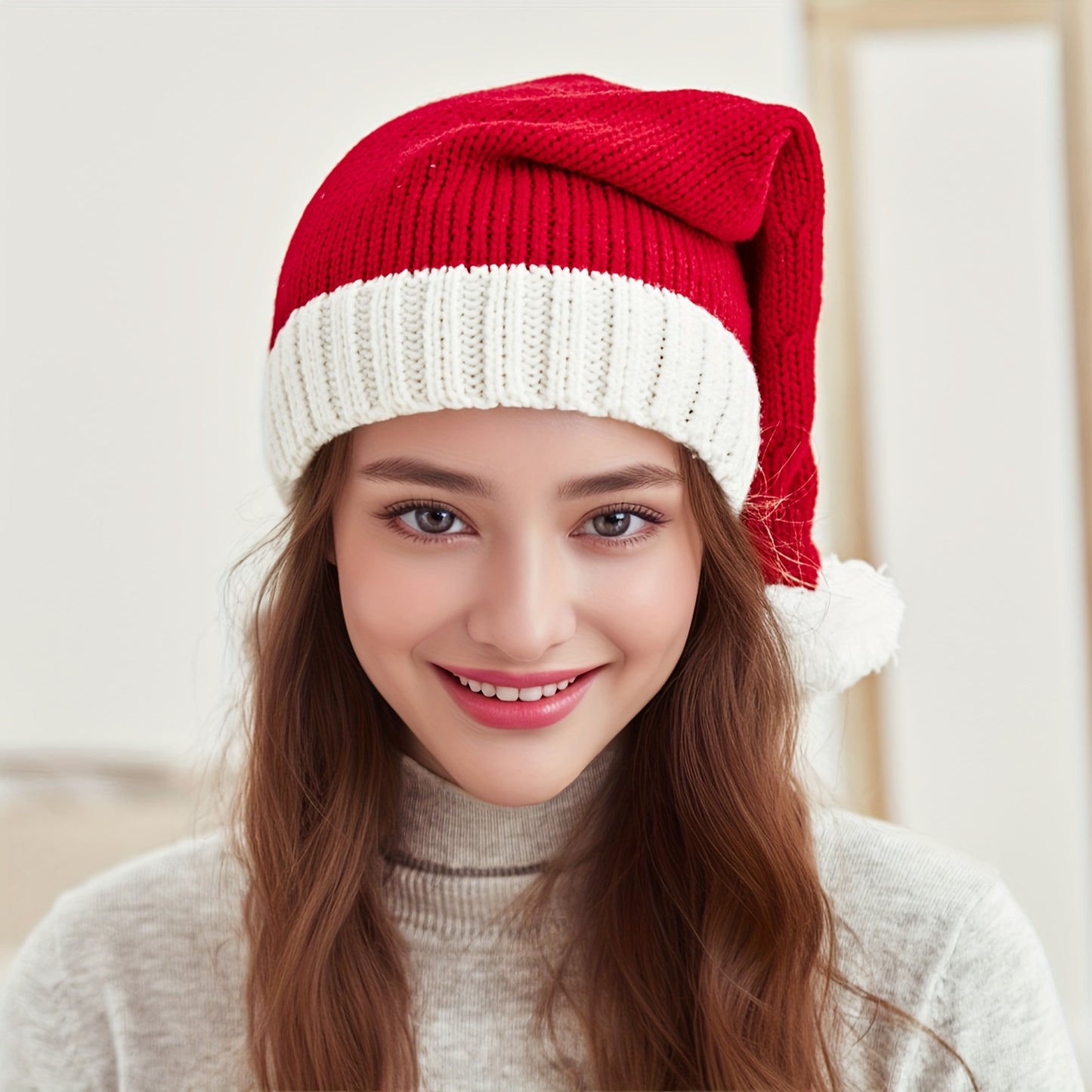 Cozy Family Matching Knit Beanie with Pom-Pom - Vintage Style, Acrylic Fiber, Red - Perfect for Christmas & Winter Warmth
