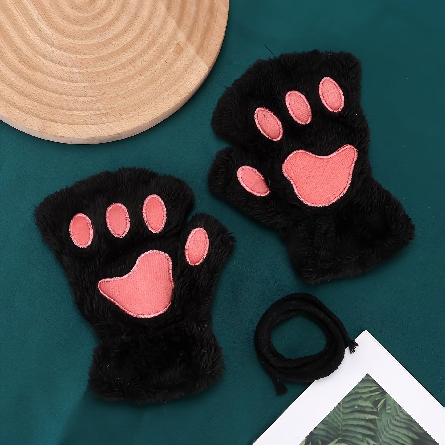 2 Pairs of Adorable Cartoon Cat Paw Plush Half Finger Gloves - Warm, Thickened, Exposed Fingers, Bear Paw Design for Men and Women in Winter - Perfect for Cute Girls in Europe and America