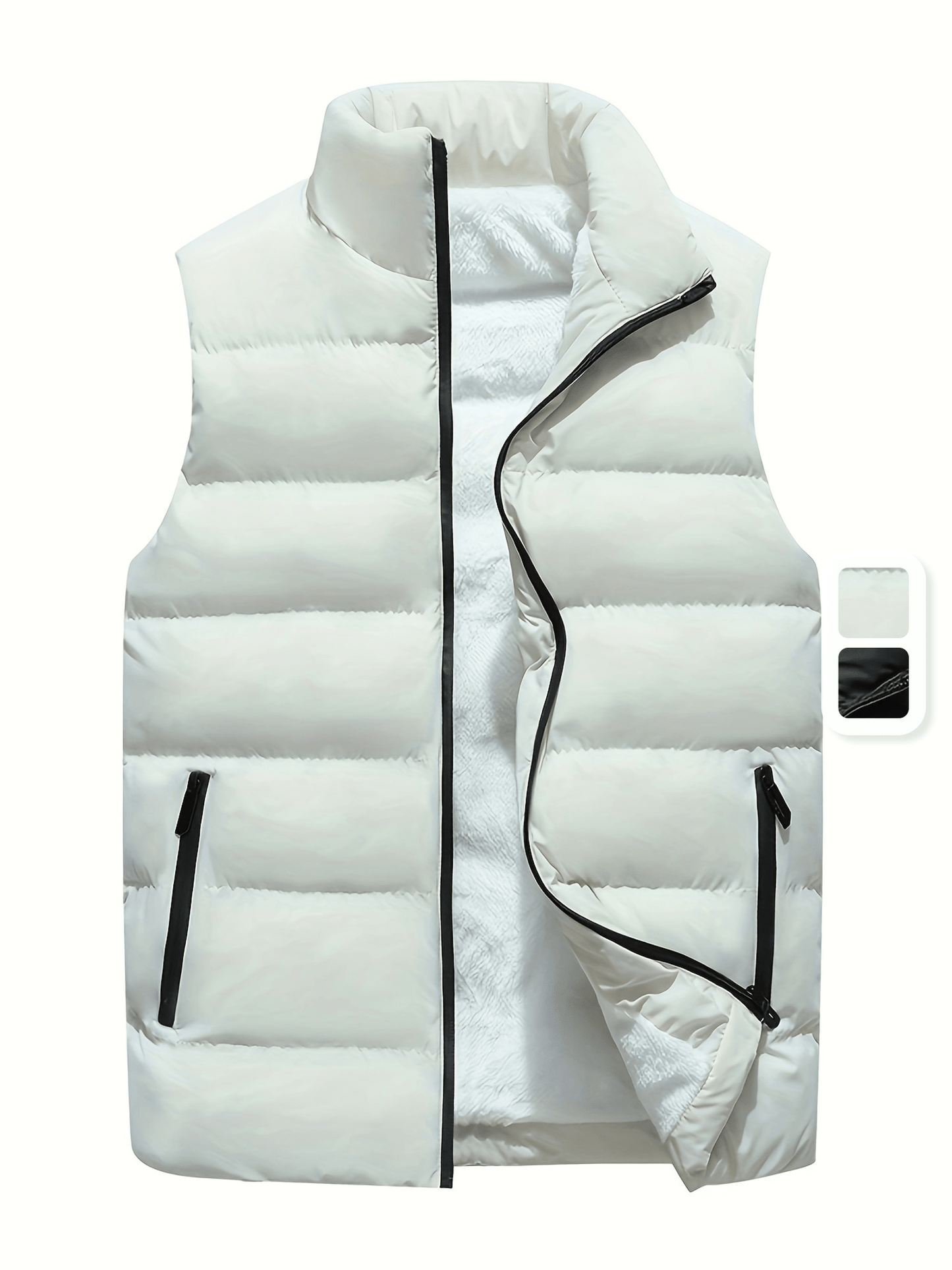 Men's Solid Sleeveless Stand Collar Down Jacket Vest With Zip Up And Pockets, Casual And Warm Tops For Autumn And Winter Wear