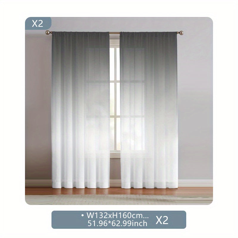 2 Panels Semi Sheer Gradient Color Curtains - Rod Pocket, Easy Hang, Light Filtering, Privacy Protection - For Living Room, Bedroom, Kitchen, Office, Study Decor