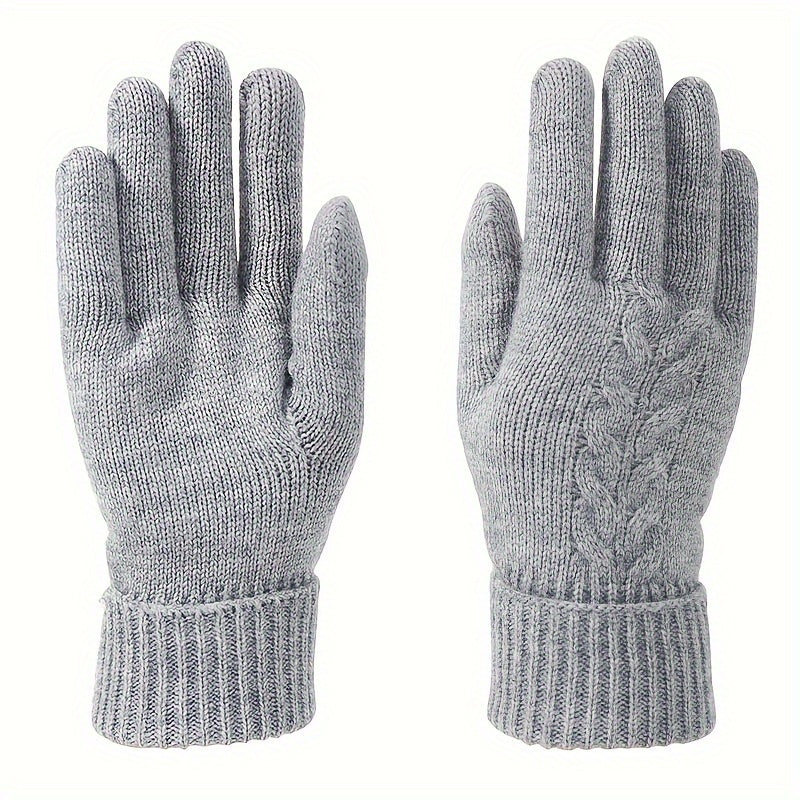 Touch Screen Winter Gloves for Women - Full Finger Knitted Acrylic Thermal Gloves with Thick Fleece Lining, Elastic Cuff, Warm and Decorative for Outdoor Activities