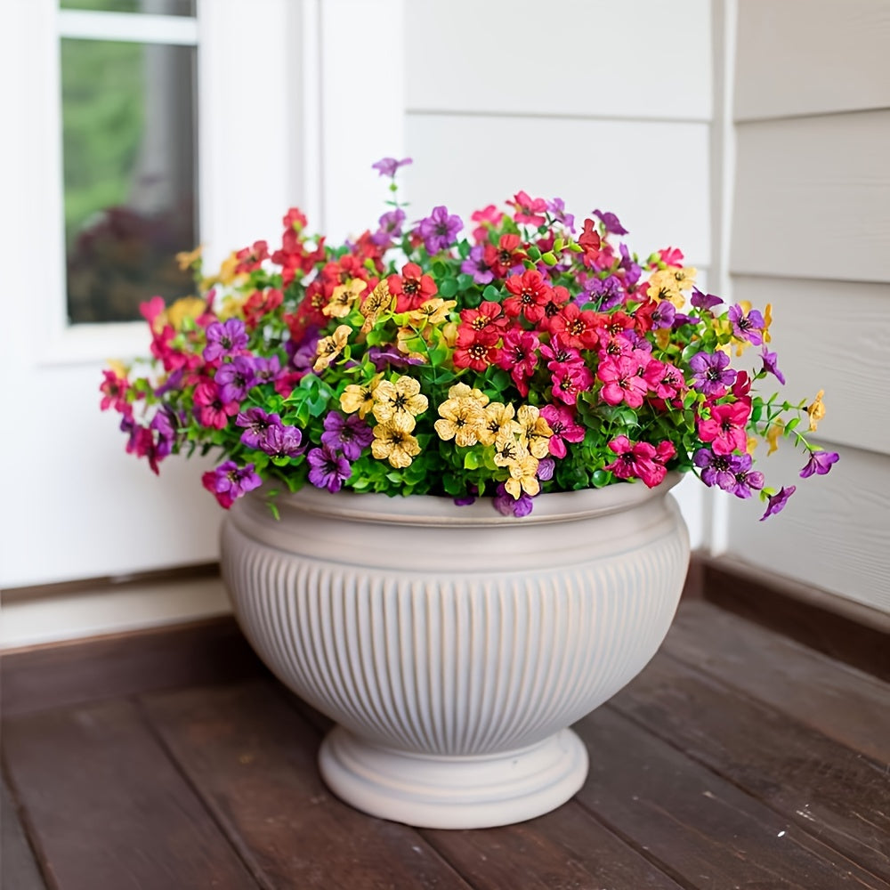 12-Bundle UV Resistant Artificial Silk Daisy & Eucalyptus Arrangement - Lush, Realistic Outdoor Decor for Spring - Ideal for Flower Pots, Porch, Patio, Window, & Yard Enhancements