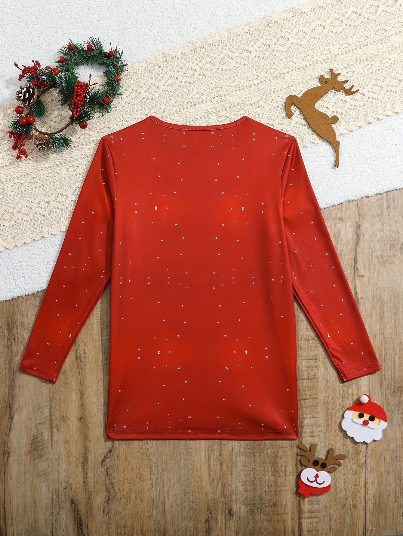 Cozy Reindeer Graphic Long Sleeve T-shirt for Girls - Comfy Pullover Tops for Spring and Fall Seasons, Perfect Christmas Gift Idea with Lovely Design
