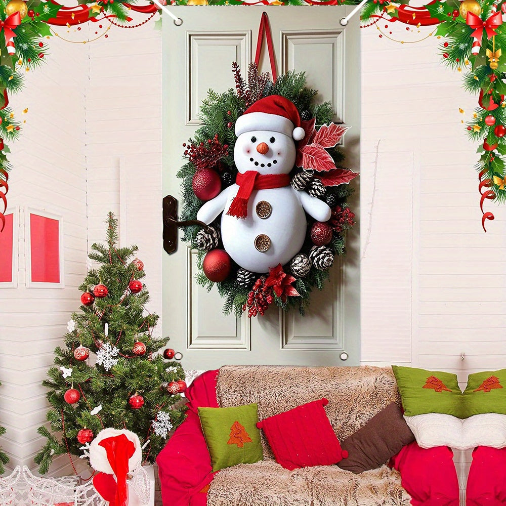 1pc Modern Polyester Snowman Wreath, New Year Door Curtain with Tassel Decoration, No Battery Required, Indoor/Outdoor Festive Wall Hanging for Entrance, Holiday Gift Idea