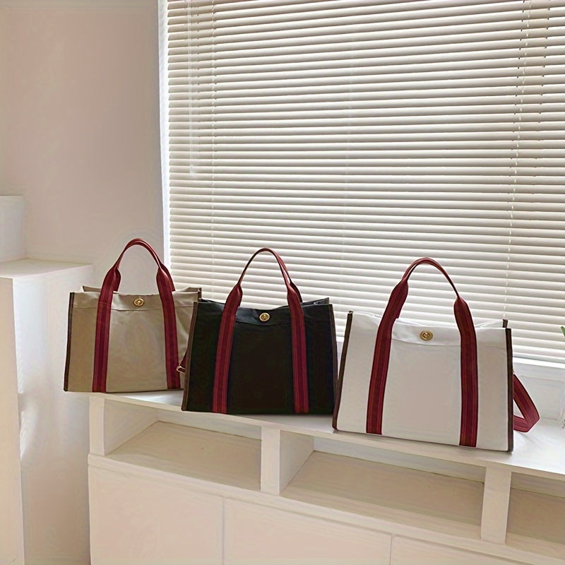 Canvas Tote Bag For Women, Vintage Style Shoulder Handbag, Large Capacity Casual Commuter Crossbody Bag