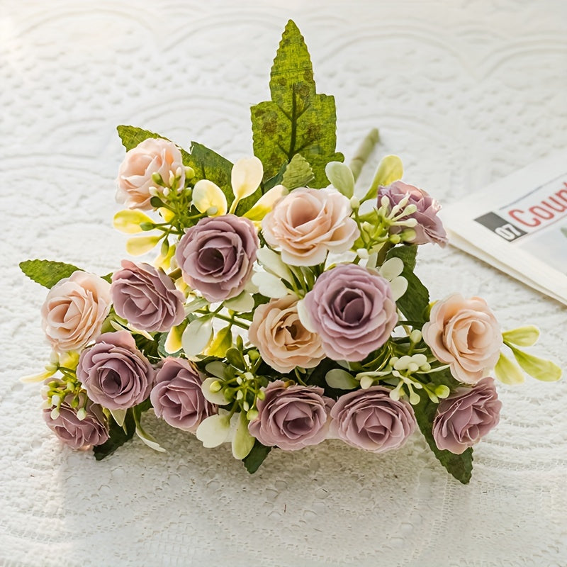 Artificial Silk Rose Bouquets for Home Decor - All-Season Faux Flowers for Living Room, Christmas, Halloween, Easter, Hanukkah, Thanksgiving Decorations, DIY Wedding & Event Centerpieces, No Container Included