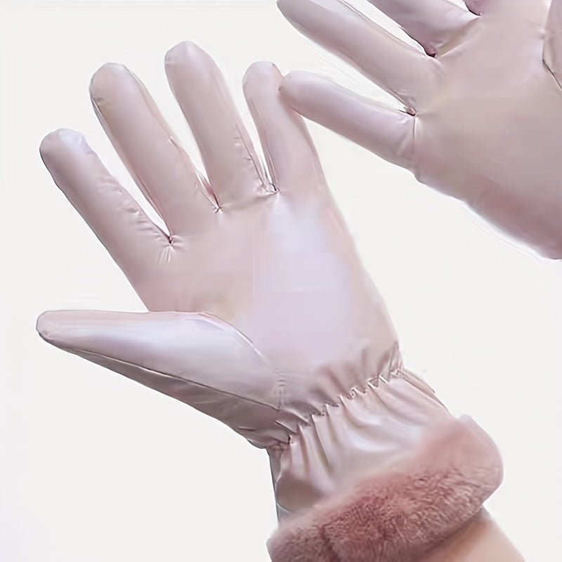Thickening Plush Warm Cycling Gloves, Windproof & Waterproof Winter Gloves, Touch Screen Thermal Driving Gloves For Women