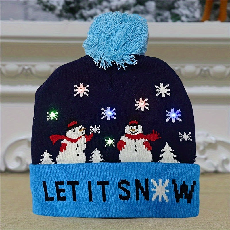 1PC LED Christmas Knitted Hat Light Up Xmas Beanie Cap Unisex Winter Beanie Sweater Hat with Colorful LEDs for Christmas New Year