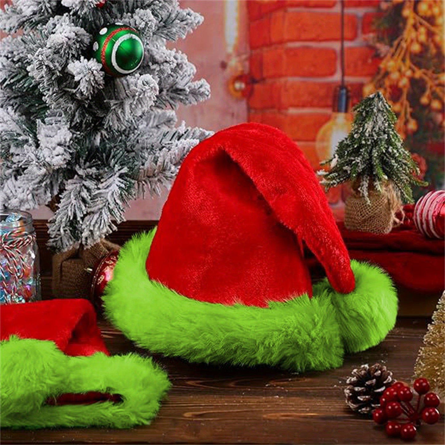 Christmas Adults Hat Plush Green Monster Red and Green Comfortable Soft Fashion Cap
